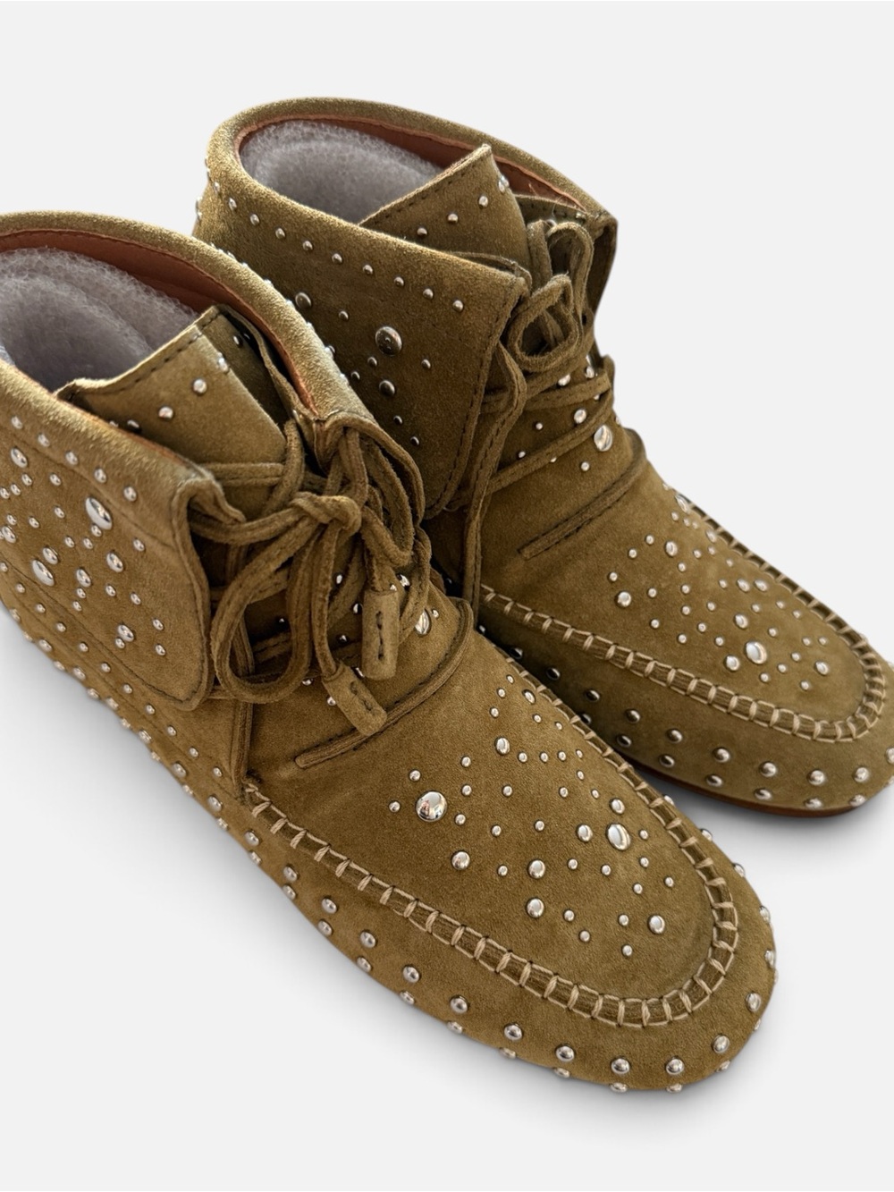 Zadig & Voltaire Tan Suede Santa Fe Dream Studs Bootie Moccasins 40 New in Box! - Picture 5 of 12